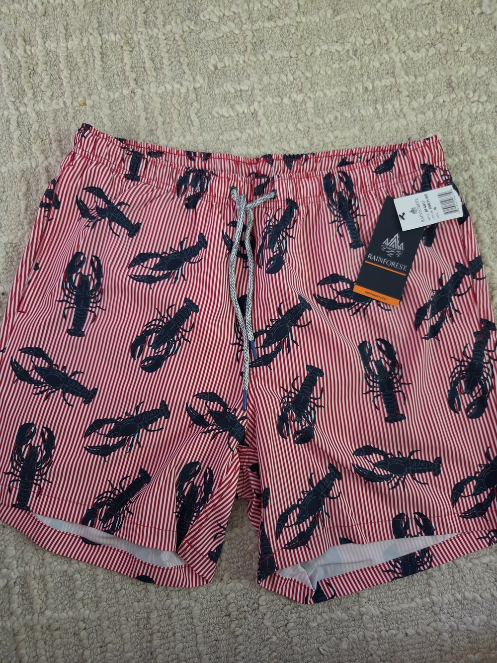 RAINFOREST Pink and Navy Lobster-Print Swim Trunks, M